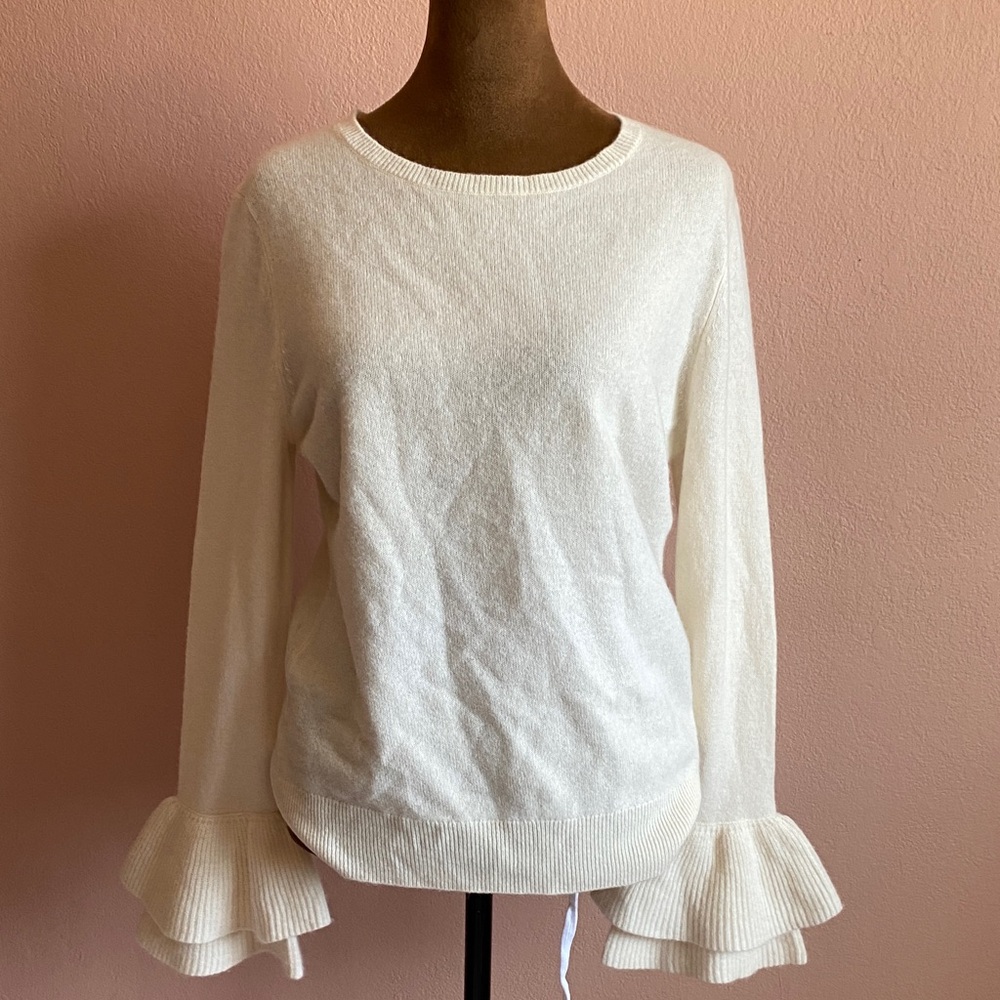 ANTONIO MELANI Elegant Cashmere White Ruffle Blouse